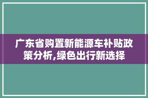 广东省购置新能源车补贴政策分析,绿色出行新选择