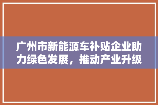 广州市新能源车补贴企业助力绿色发展，推动产业升级