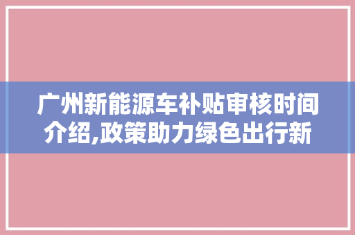 广州新能源车补贴审核时间介绍,政策助力绿色出行新时代