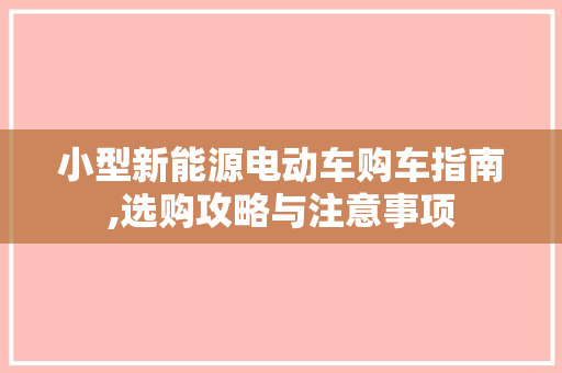 小型新能源电动车购车指南,选购攻略与注意事项