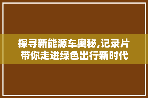 探寻新能源车奥秘,记录片带你走进绿色出行新时代