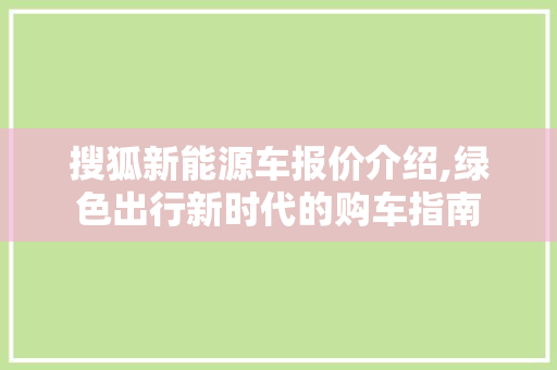 搜狐新能源车报价介绍,绿色出行新时代的购车指南