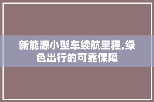 新能源小型车续航里程,绿色出行的可靠保障
