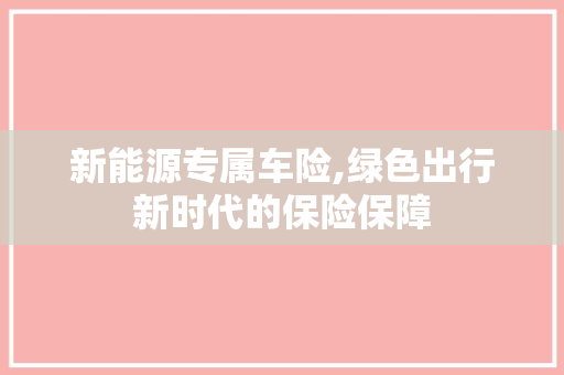 新能源专属车险,绿色出行新时代的保险保障