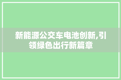 新能源公交车电池创新,引领绿色出行新篇章