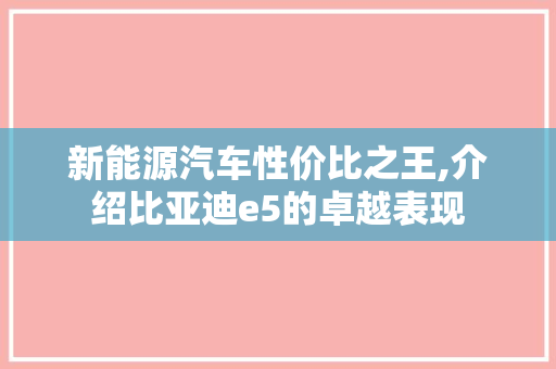 新能源汽车性价比之王,介绍比亚迪e5的卓越表现