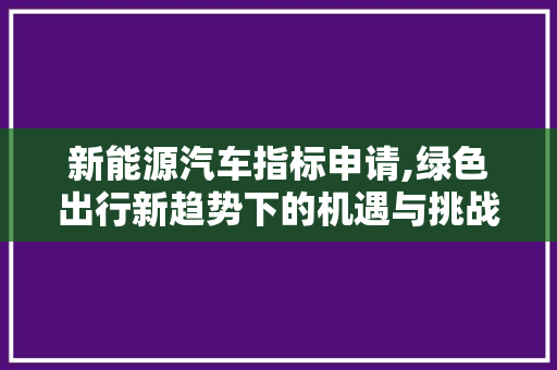 新能源汽车指标申请,绿色出行新趋势下的机遇与挑战
