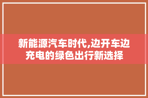 新能源汽车时代,边开车边充电的绿色出行新选择