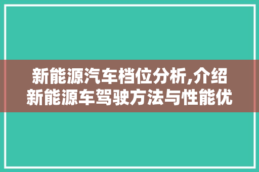 新能源汽车档位分析,介绍新能源车驾驶方法与性能优化