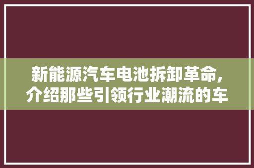 新能源汽车电池拆卸革命,介绍那些引领行业潮流的车型