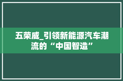 五荣威_引领新能源汽车潮流的“中国智造”