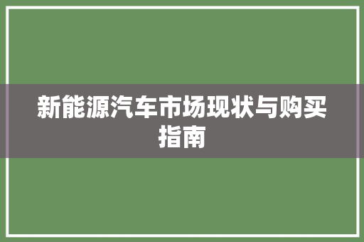 新能源汽车市场现状与购买指南