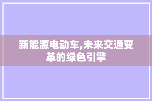 新能源电动车,未来交通变革的绿色引擎
