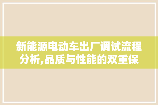 新能源电动车出厂调试流程分析,品质与性能的双重保障