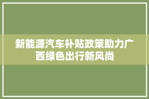 新能源汽车补贴政策助力广西绿色出行新风尚