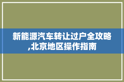 新能源汽车转让过户全攻略,北京地区操作指南