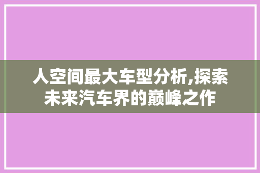 人空间最大车型分析,探索未来汽车界的巅峰之作