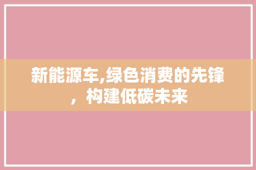 新能源车,绿色消费的先锋，构建低碳未来