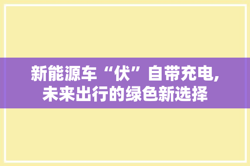 新能源车“伏”自带充电,未来出行的绿色新选择