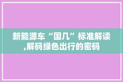 新能源车“国几”标准解读,解码绿色出行的密码