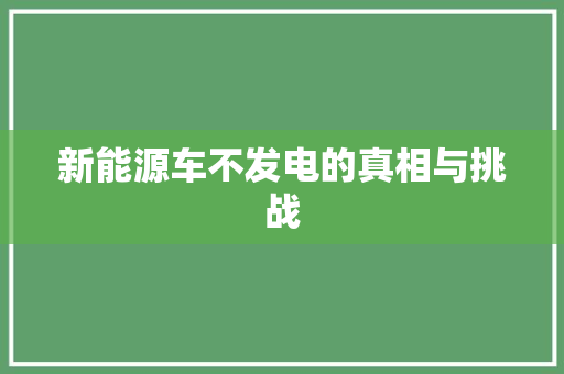 新能源车不发电的真相与挑战