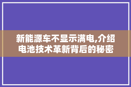 新能源车不显示满电,介绍电池技术革新背后的秘密