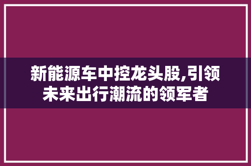 新能源车中控龙头股,引领未来出行潮流的领军者