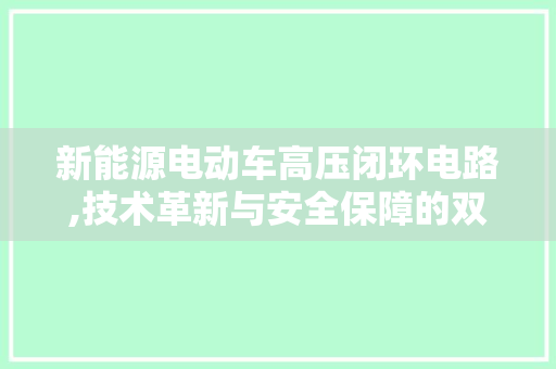 新能源电动车高压闭环电路,技术革新与安全保障的双翼飞翔