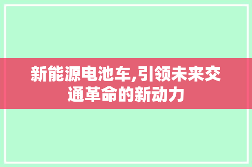 新能源电池车,引领未来交通革命的新动力