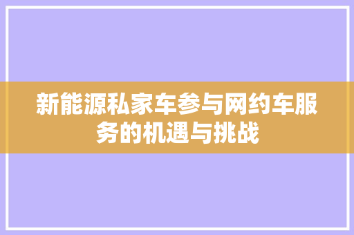 新能源私家车参与网约车服务的机遇与挑战