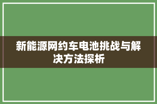 新能源网约车电池挑战与解决方法探析
