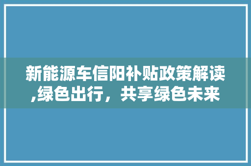 新能源车信阳补贴政策解读,绿色出行，共享绿色未来