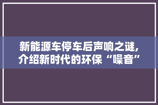 新能源车停车后声响之谜,介绍新时代的环保“噪音”