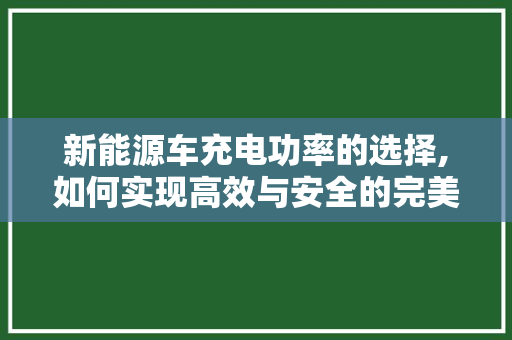 新能源车充电功率的选择,如何实现高效与安全的完美平衡