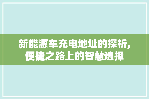 新能源车充电地址的探析,便捷之路上的智慧选择