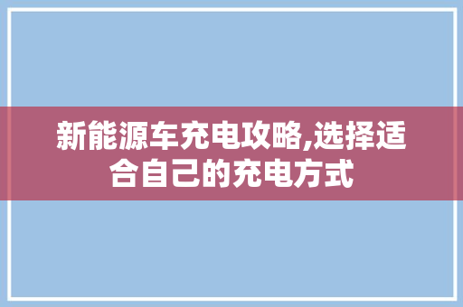 新能源车充电攻略,选择适合自己的充电方式