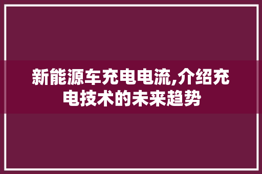 新能源车充电电流,介绍充电技术的未来趋势