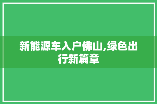 新能源车入户佛山,绿色出行新篇章