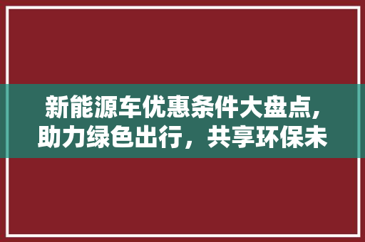 新能源车优惠条件大盘点,助力绿色出行，共享环保未来