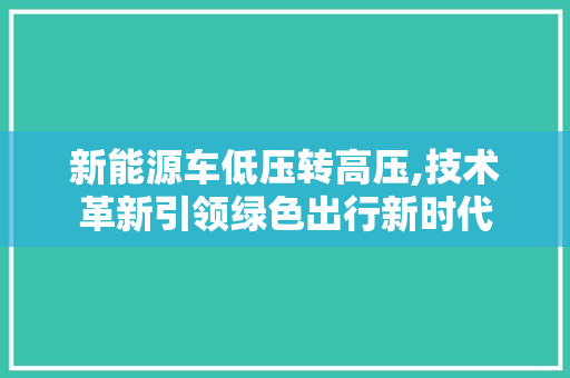 新能源车低压转高压,技术革新引领绿色出行新时代