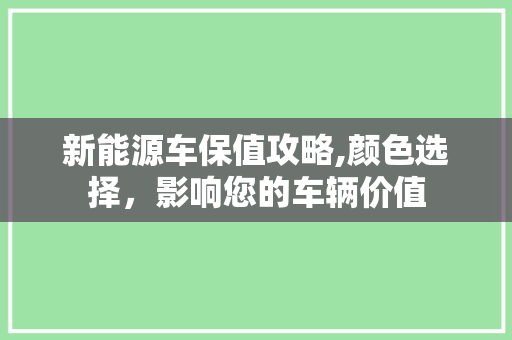 新能源车保值攻略,颜色选择，影响您的车辆价值