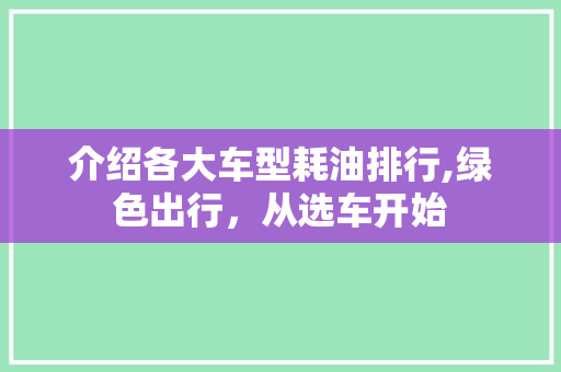 介绍各大车型耗油排行,绿色出行，从选车开始