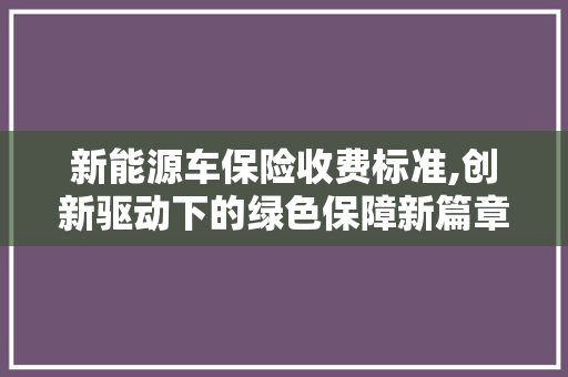 新能源车保险收费标准,创新驱动下的绿色保障新篇章