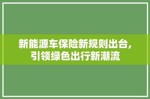 新能源车保险新规则出台,引领绿色出行新潮流