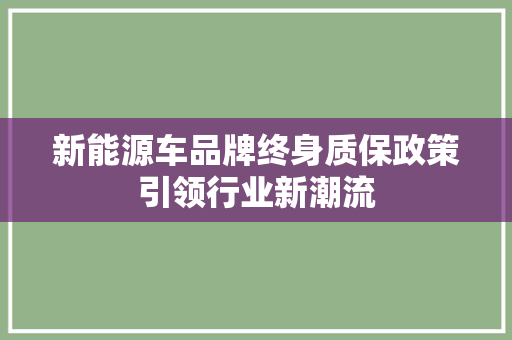 新能源车品牌终身质保政策引领行业新潮流