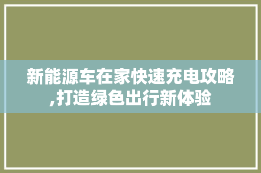 新能源车在家快速充电攻略,打造绿色出行新体验
