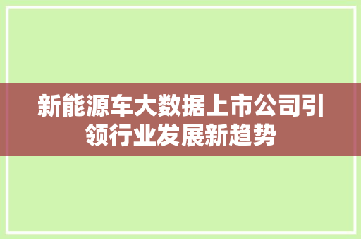 新能源车大数据上市公司引领行业发展新趋势