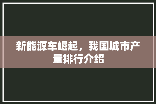 新能源车崛起，我国城市产量排行介绍