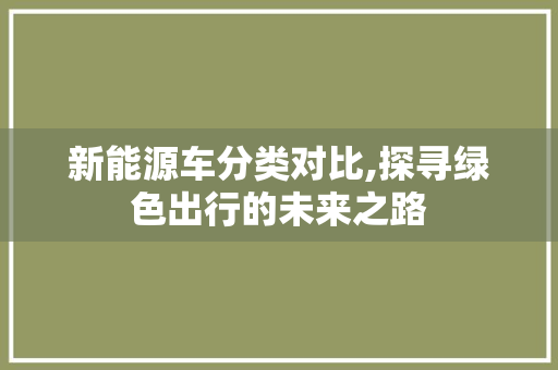 新能源车分类对比,探寻绿色出行的未来之路