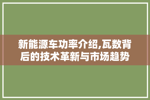 新能源车功率介绍,瓦数背后的技术革新与市场趋势